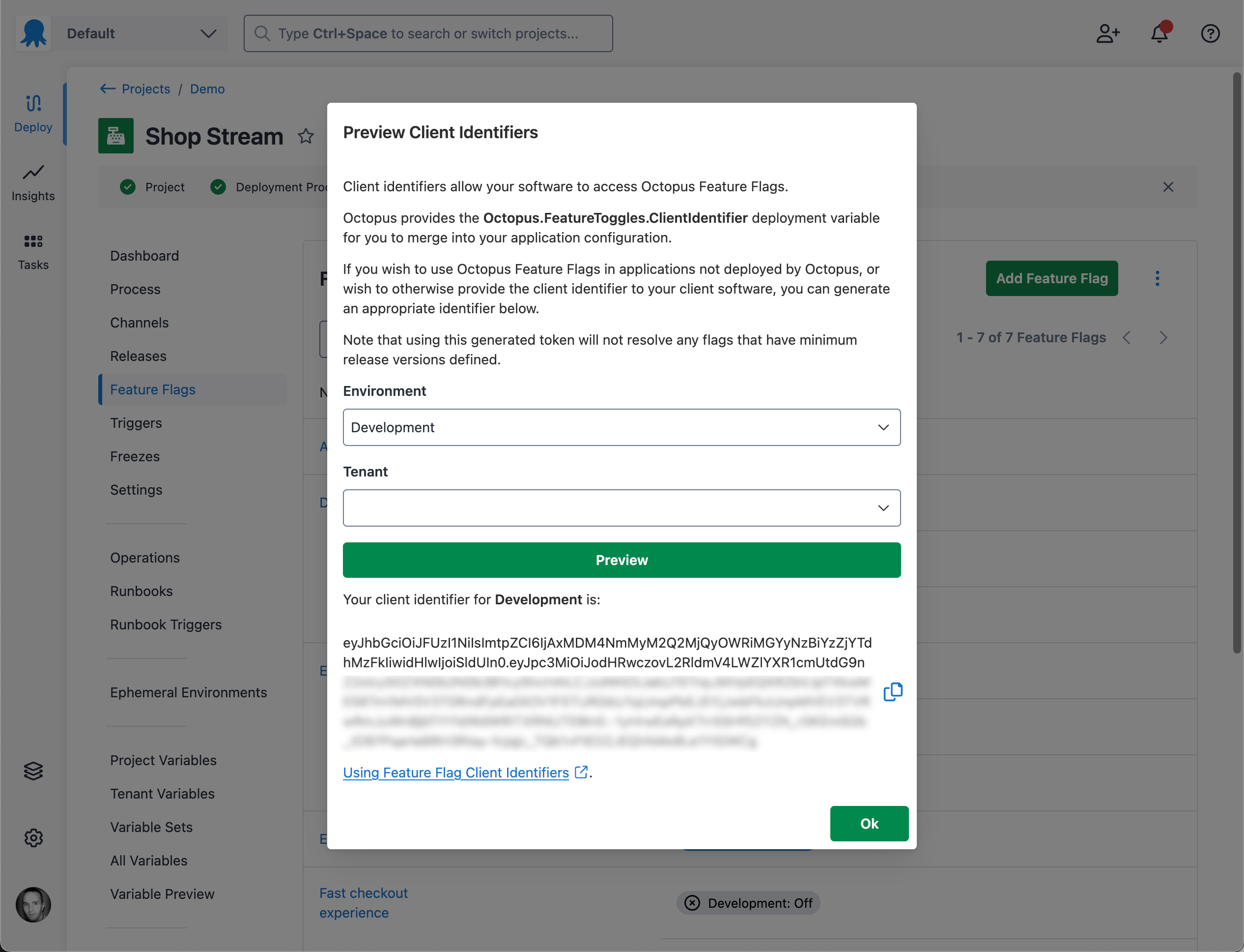 Client identifier preview UI