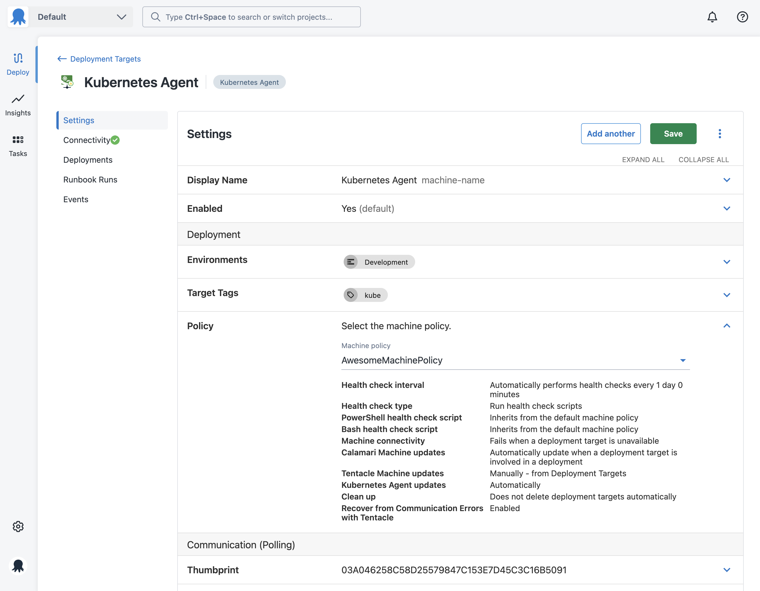 Assigning a machine policy to a deployment target