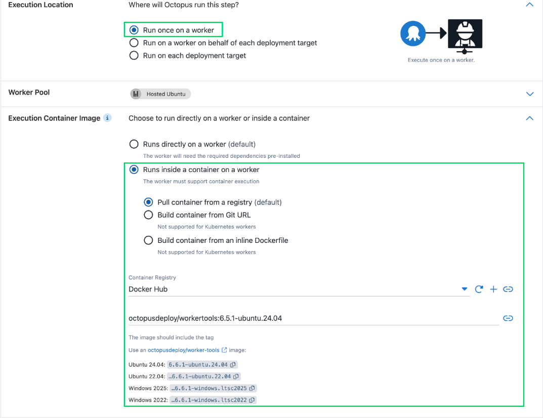The container image settings
