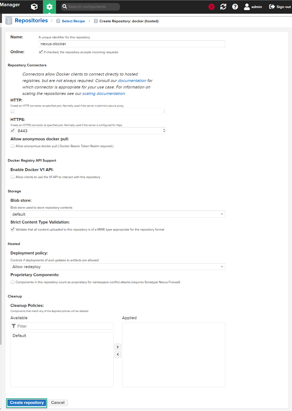 Create Nexus Docker repository