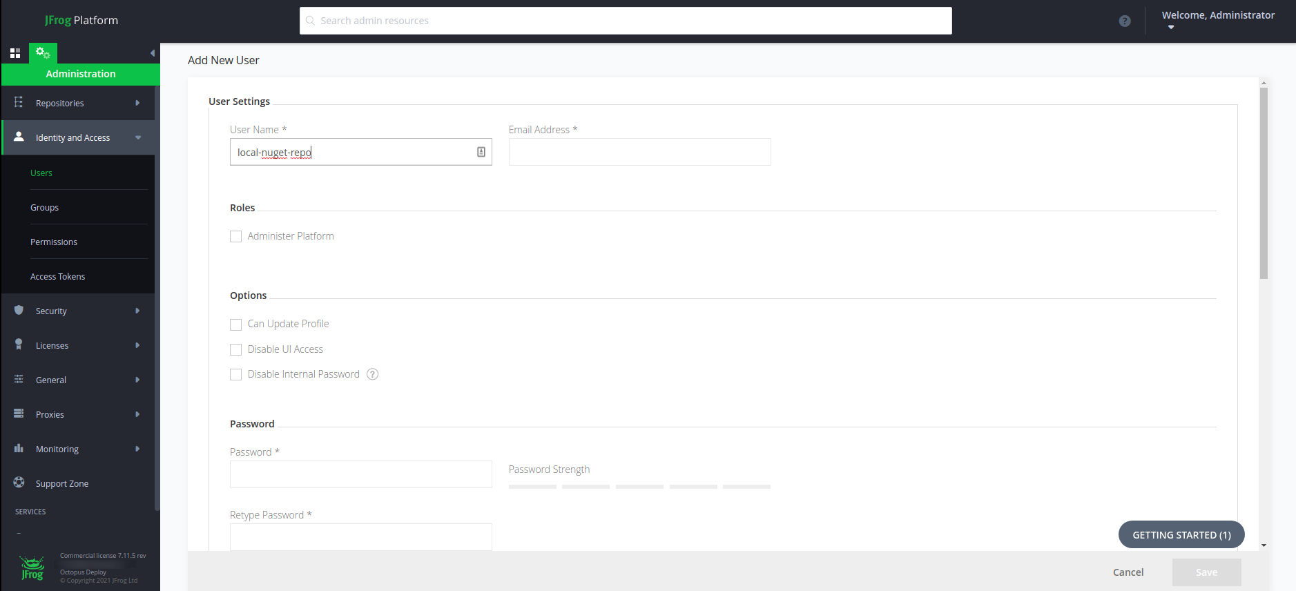 Artifactory Add user