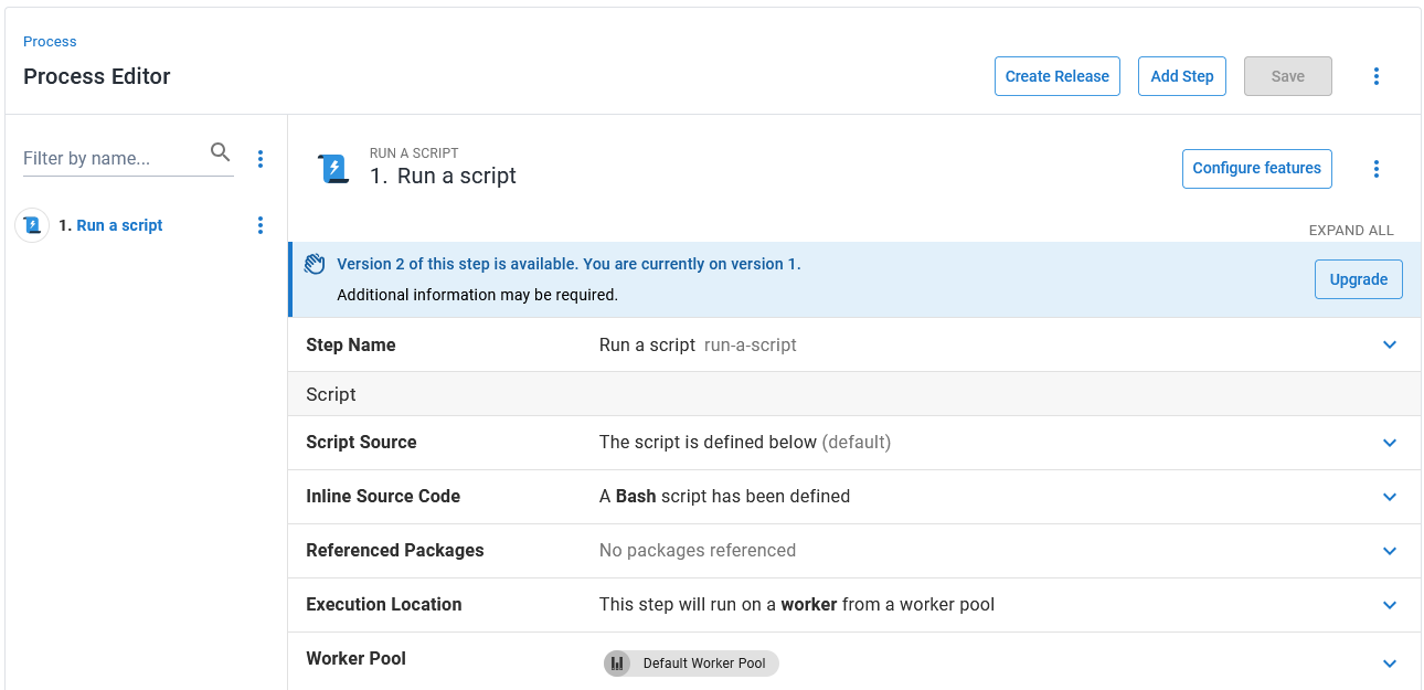 Step migration prompt shown for a major version upgrade