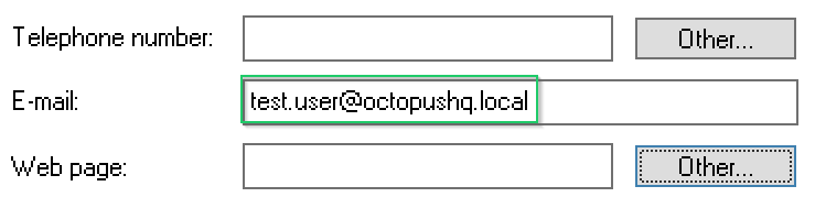 Active Directory user properties showing additional fields